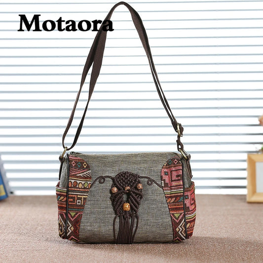 MOTAORA Ladies Canvas Handbag Girl Chinese Style Crossbody Bags For Women Versatile Leisure Handmade Shoulder Bags Female Purse