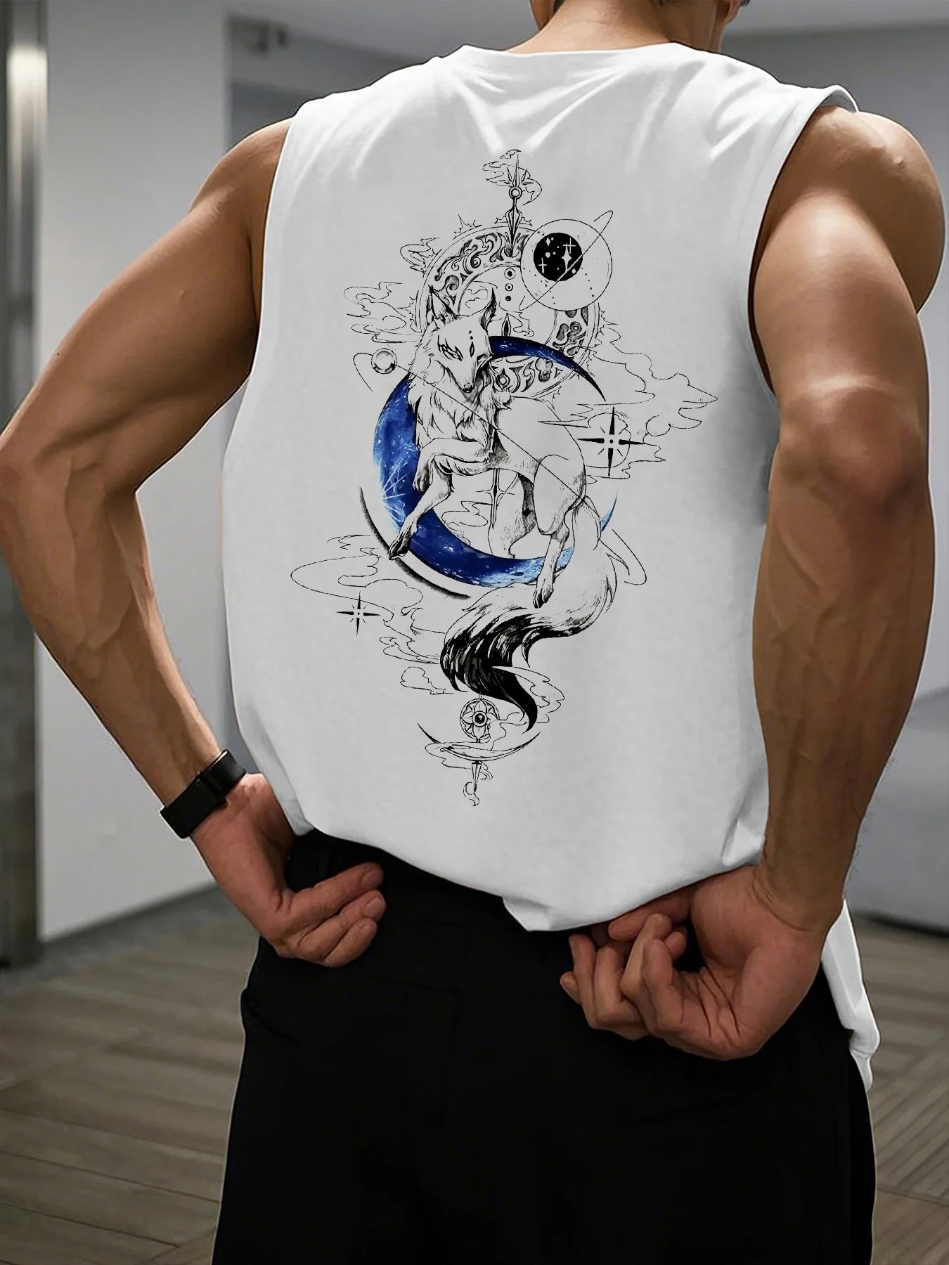 🦊 Men’s Summer Sleeveless Vest Fox and moon 🌙 Print | Loose Fit | Comfortable & Breathable | Casual & Travel