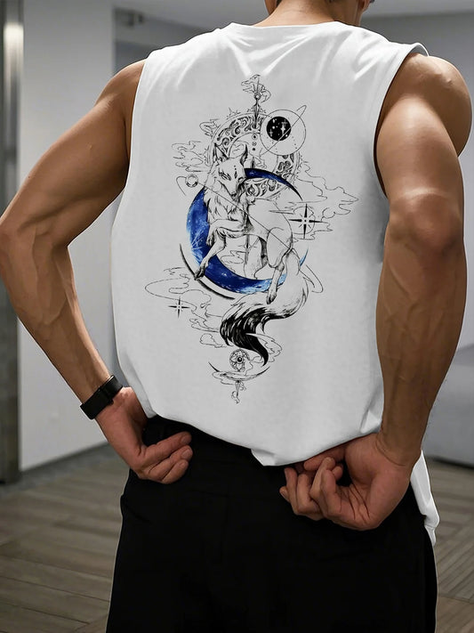 🦊 Men’s Summer Sleeveless Vest Fox and moon 🌙 Print | Loose Fit | Comfortable & Breathable | Casual & Travel