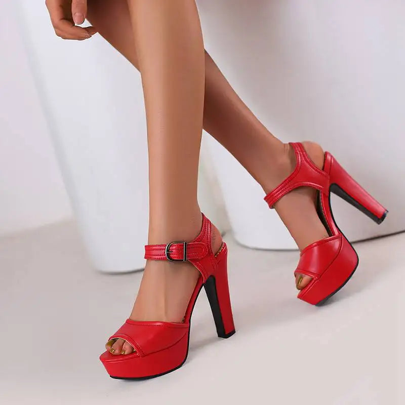Women’s ORCHA LISA Peep Toe Chunky Heel Sandals – 12 cm Heel, 3 cm Platform, Plus Sizes 33 to 50