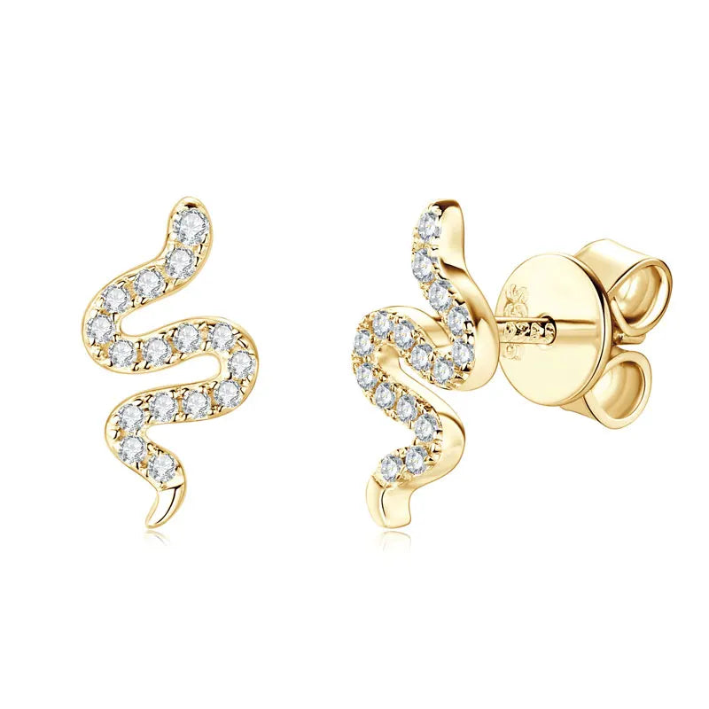 Lnngy Certified 925 Sterling Silver Snake Shape Stud Earrings 1.1MM*1.0MM*0.9MM Moissanite Earring for Women Daily Jewelry Gift