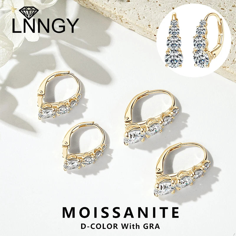 Lnngy Certified Moissanite Hoop Earrings 925 Sterling Silver 4 Stone Circle Earring For Women Ear Jewelry Pendientes Oorbellen