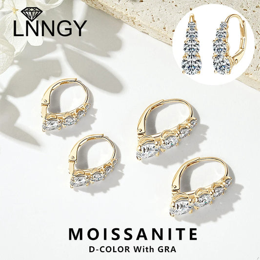 Lnngy Certified Moissanite Hoop Earrings 925 Sterling Silver 4 Stone Circle Earring For Women Ear Jewelry Pendientes Oorbellen