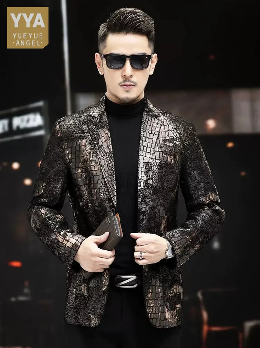 Luxury Mens Genuine Leather Suit Jacket Slim Single Breasted Vintage Sheepskin Blazers Spring Autumn Business Casual Mens Coat