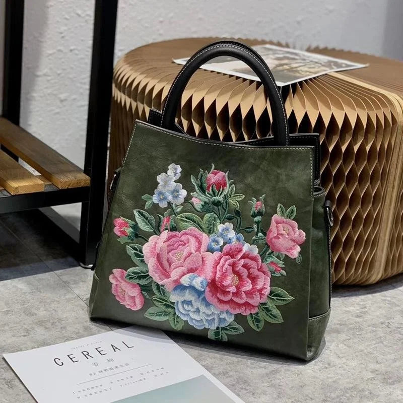MOTAORA 2025 New Chinese Style Embroidered Women's Handbag Luxury PU Leather Shoulder Bag Embossed Crossbody Purse for Ladies