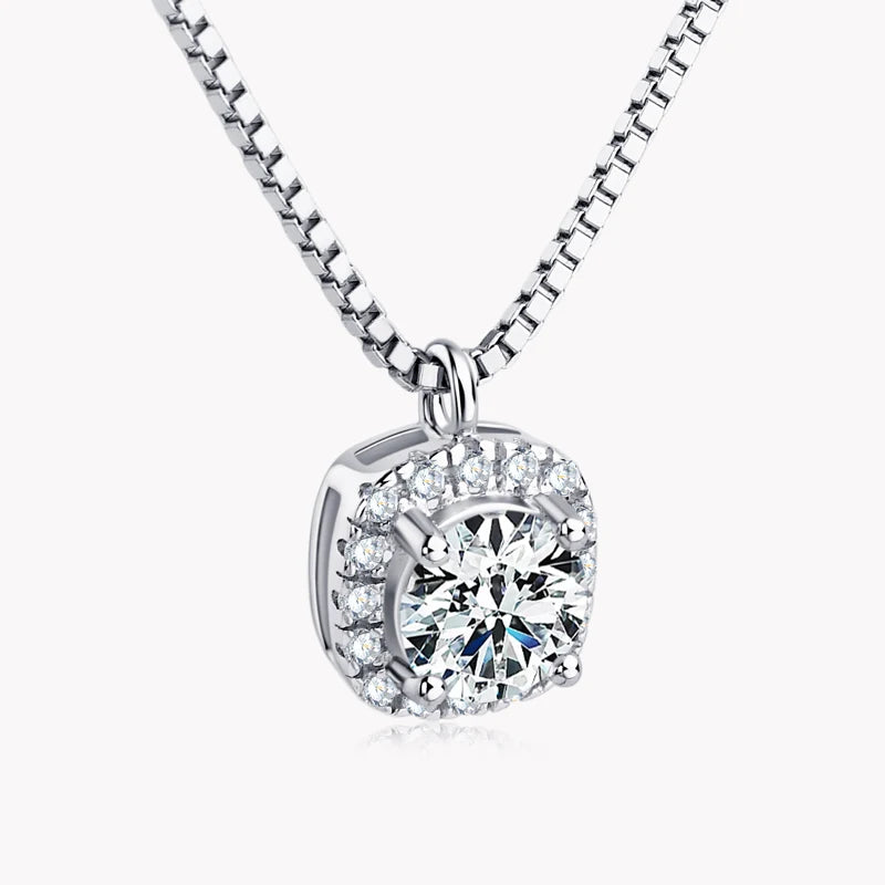 Lnngy Certified GRA Moissanite Halo Ring Square Pendant Necklace Jewelry Set For Couples Real 925 Sterling Silver Wedding Gift