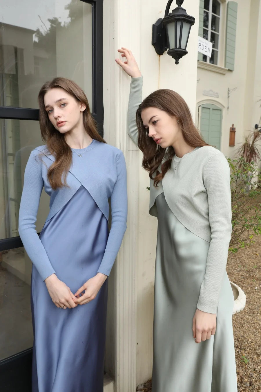 AS 2025 Spring/Summer Elegance Satin Maxi Dress & Knitted Top Set