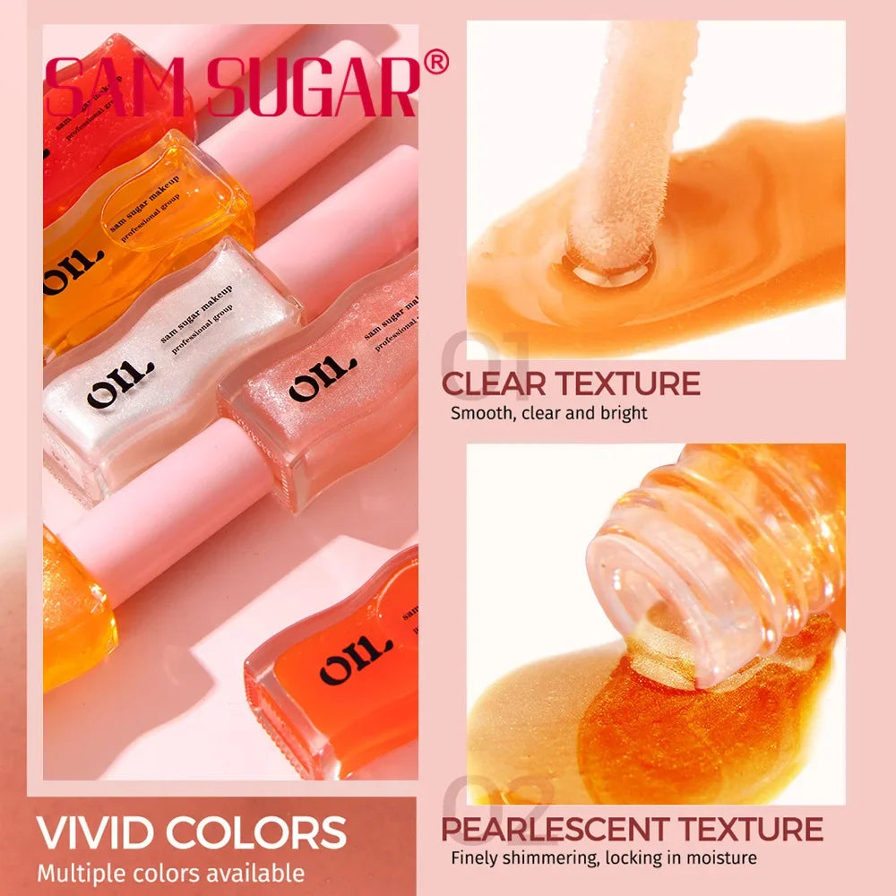 SAM SUGAR Honey Infused Hydrating Lip Oil 8ml Long Lasting Moisturizing Liquid Lip Gloss 6 Colors Temperature Makeup Cosmetics