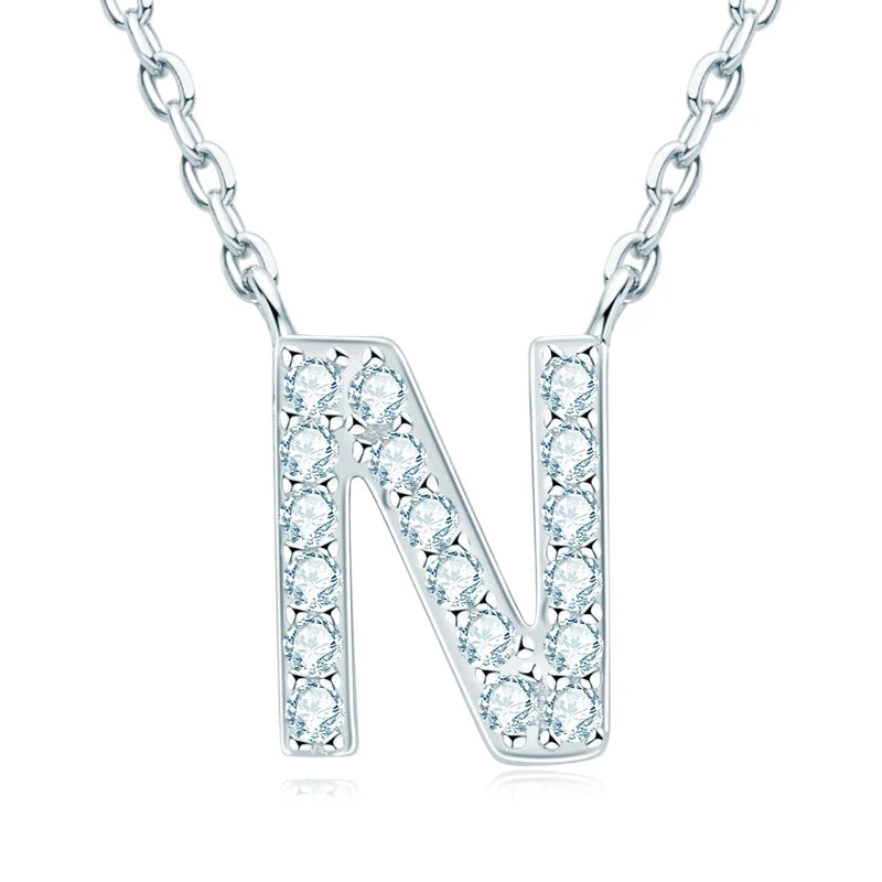 Lnngy Colar Prata 925 Sterling Silver A-Z Alphabet Pendant Necklaces Initial Letter 1.4MM Moissanite Necklace for Birthday Gift