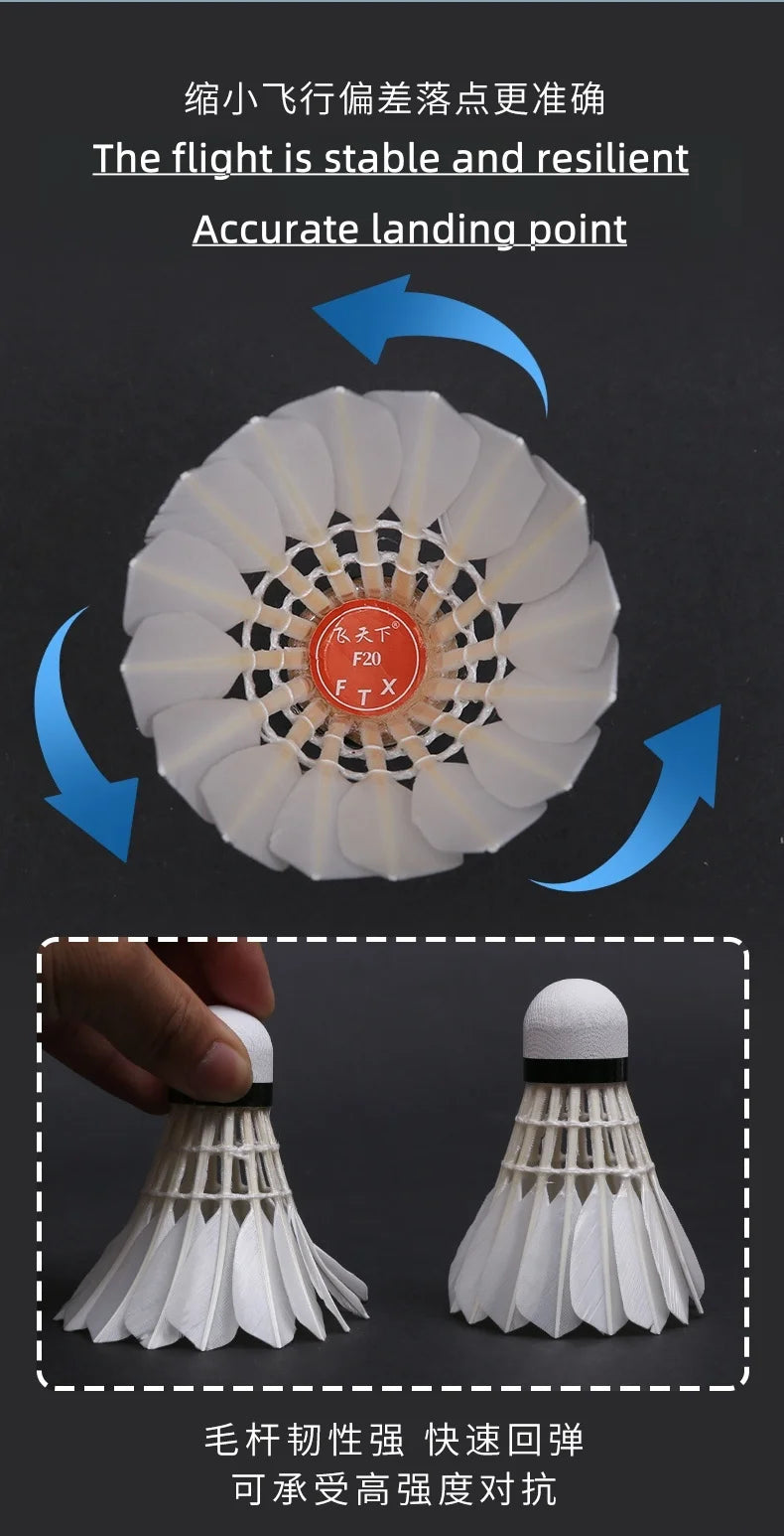 12 badminton A-grade duck feather cork ball heads, 76-speed competition training balls, durable and stable landing points