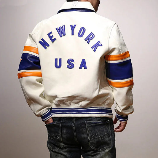 Men's Genuine Leather White Jacket Top Quality Sheepskin Large Size USA Force Flight Warm Coat