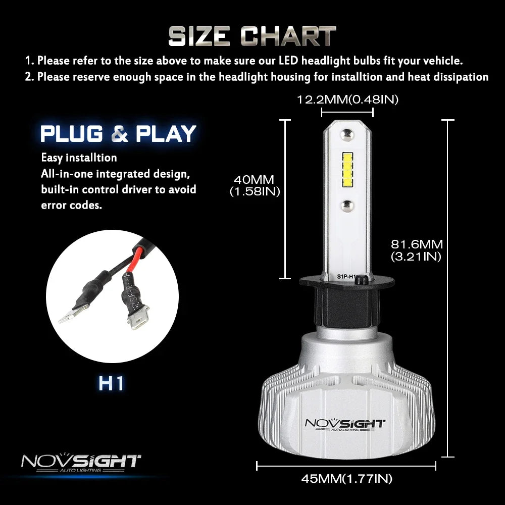 NOVSIGHT Car Headlight H4 Hi/Lo Beam LED H7 H1 H8 H9 H11 9005 9006 50W 10000lm 6500K Auto Headlamp Fog Light Bulbs