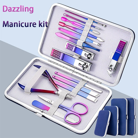 7/10/12/15Pcs Stainless Steel Manicure Kit Nail Clippers Set Manicure Professional Grooming Care Tool Leather Travel Case Luxury