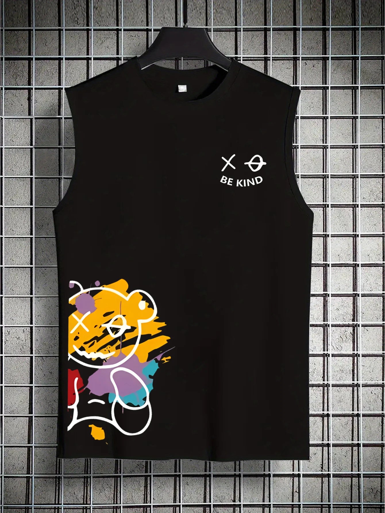 🐻 Men’s Summer Sleeveless Tank Top,Cartoon Bear Print BE Kind| Loose Fit | Comfortable & Breathable | Leisure & Fitness