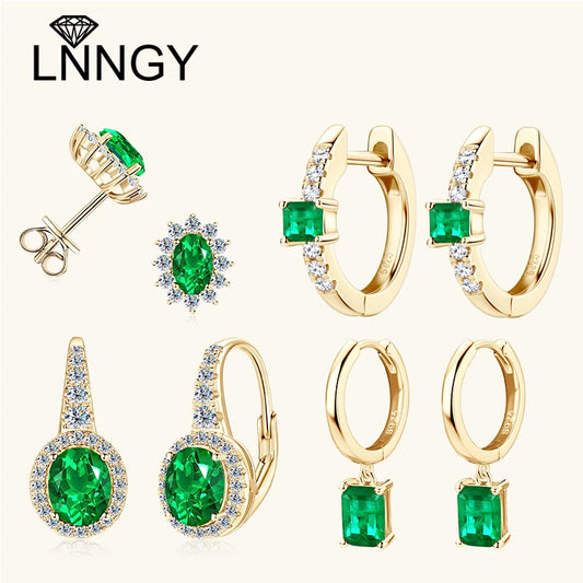 Lnngy Oval/Marqusie Cut Artificial Emerald Stud Earring for Women ohrringe silber 925 Sterling Silver Earring Daily Jewelry Gift