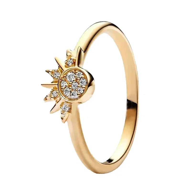 Original 925 Sterling Silver Rings For Women Flower Crown Love Heart Sun Moon Engagement Wedding Pink Bow Ring Luxury Jewelry
