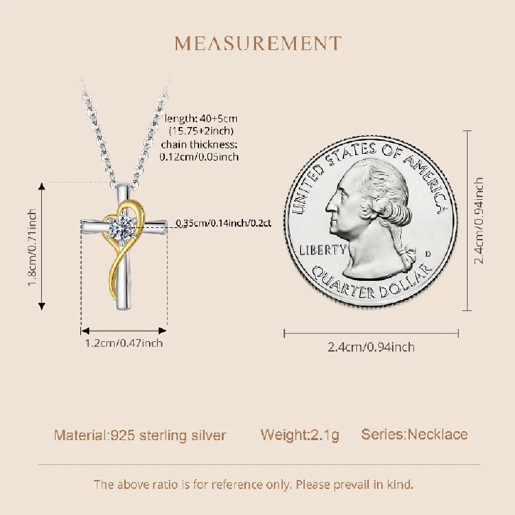 BAMOER Moissanite Cross Necklace Two-tones Gold Plated Pendant Necklace for Women 925 Sterling Silver Faith Jewelry