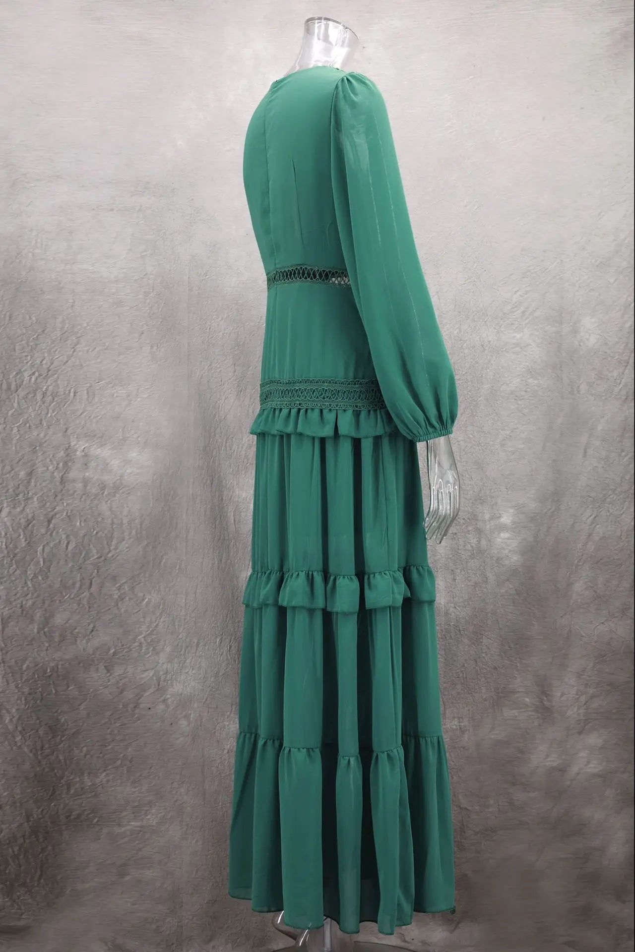 Maxi Dress Ruffles Long Sleeve Hollow Out Evening Dresses Party Chic Robe Green Blue Purple New In Holiday Summer