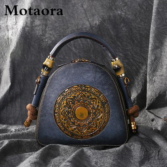 MOTAORA Luxury Handmade Embossed Women Crossbody Bag 2025 New Retro Genuine Leather Shell Bag Ladies Chinese Style Shoulder Bags