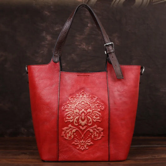 MOTAORA Large Capacity Bucket Bag 2025 New Vintage Luxury Handbags Women Genuine Cowhide Handmade Embossing Woman Shoulder Bags