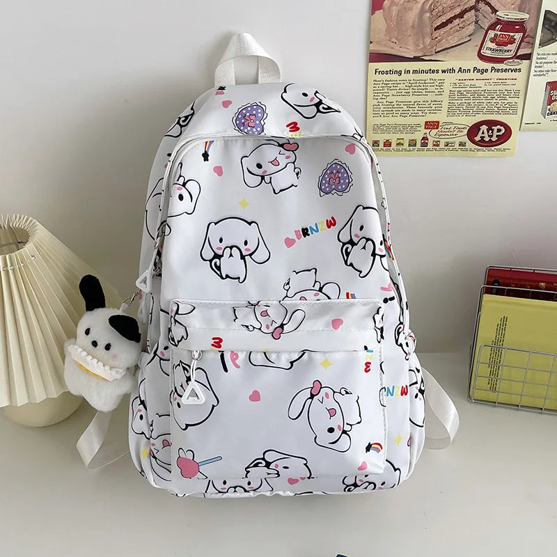 2024 Sanrio Cute Kuromi Melody Cinnamoroll Large Capacity Backpack Boys Girls Cartoon Hello Kitty Kawaii Canvas Schoolbag