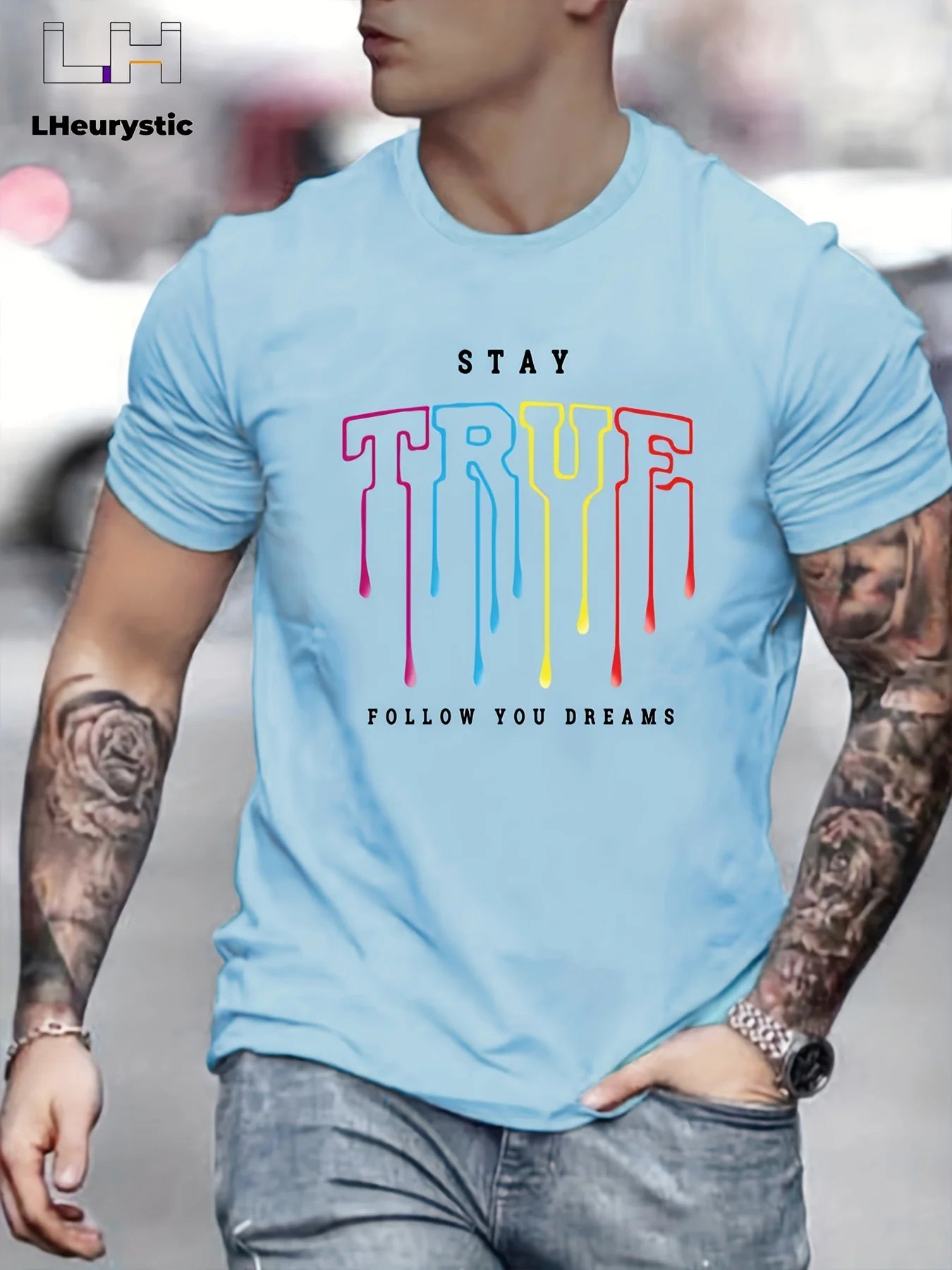 Men’s Summer 100% Cotton Casual T-Shirt,“Stay” Letter Print | Loose Fit | Round Neck | Breathable Comfort