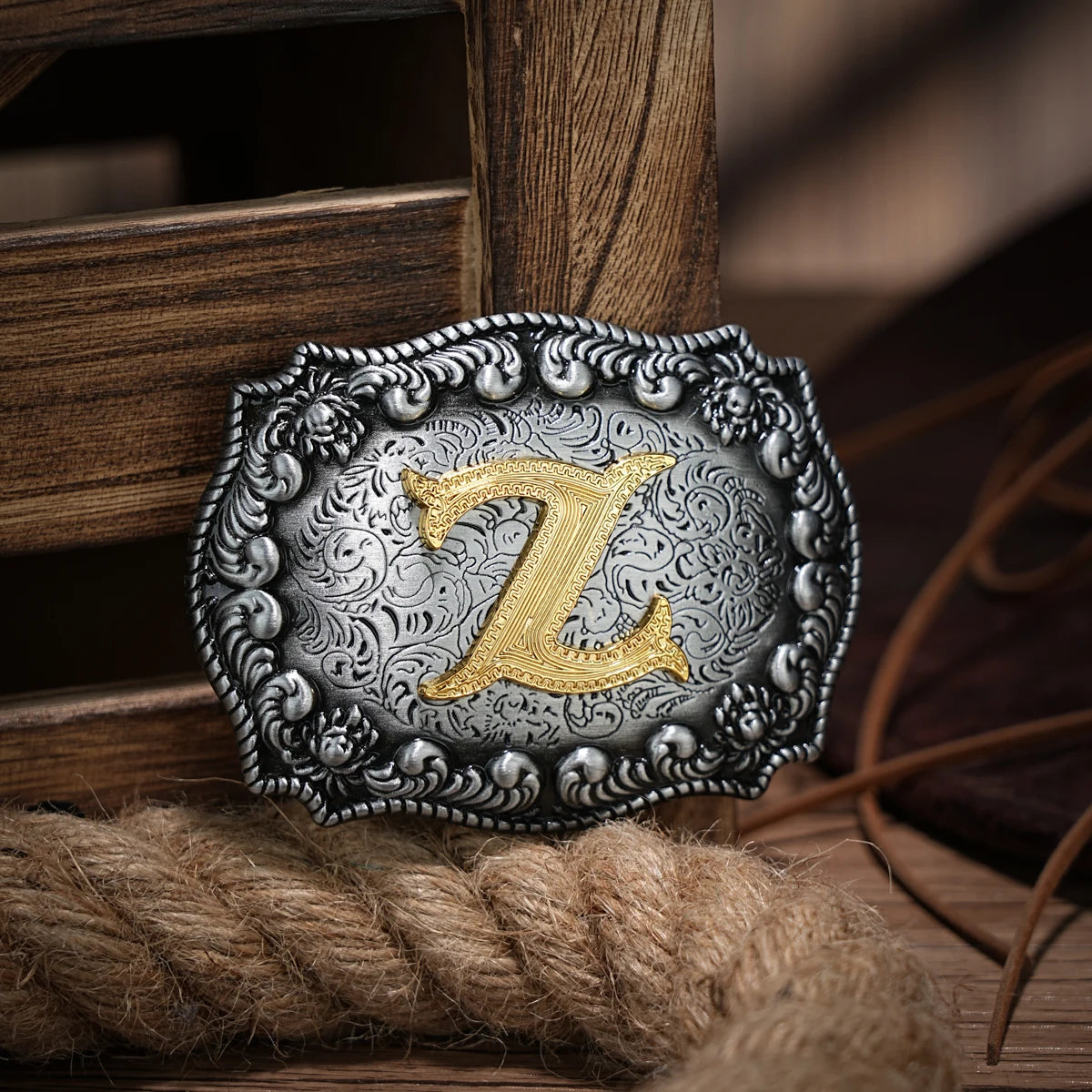 Western Belt Buckle Initial Letters ABCDEFG to Y-Cowboy Rodeo Silver Large Belt Buckle for Men Women