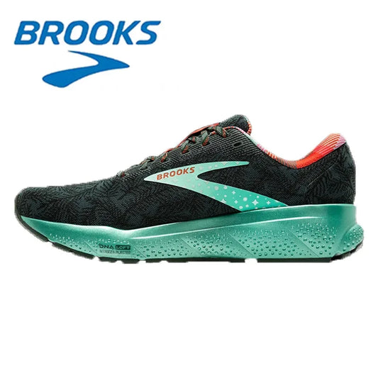Brooks Ghost 16 Series Black and Green Fashionable Men's Outdoor Running Shoes Trend Versatile Mesh Breathable Sports Shoes