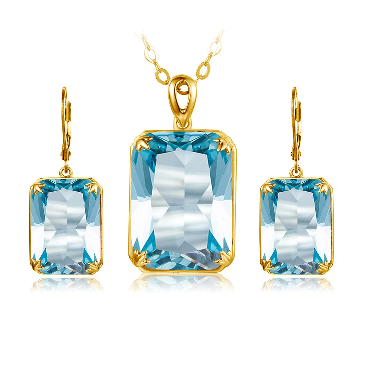 Classic Jewelry Sets for Women 18K Gold Plated Aquamarine Ring Earrings Pendant Silver 925 Anniversary Wedding Quality Gifts