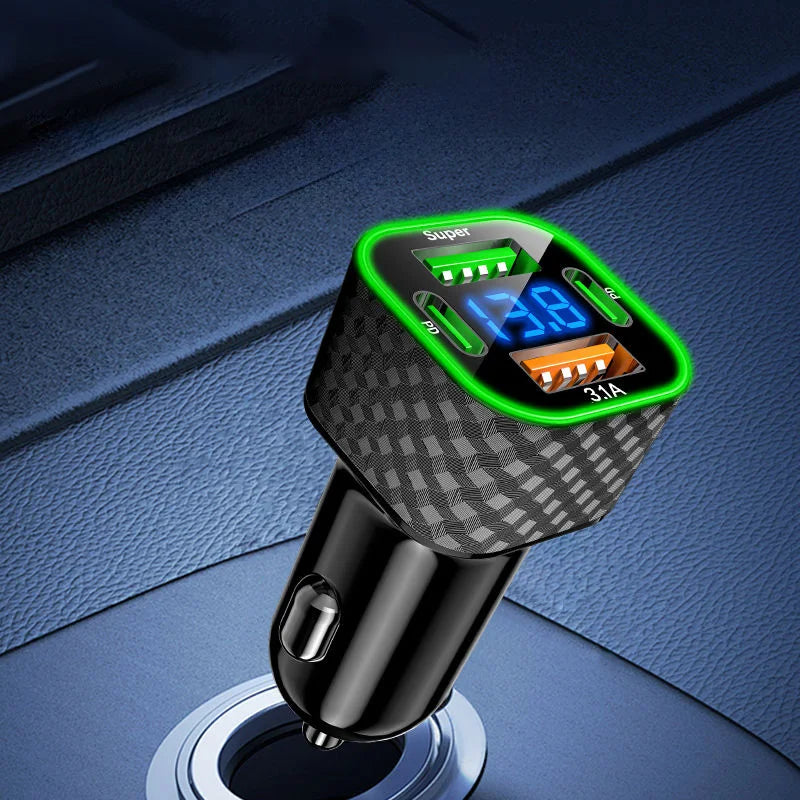 Xiaomi USB C Car Phone Charger Dual PD 4 in 1 with Voltage Display Super Fast Charge Adapter for iPhone Xiaomi Oppo Vivo Samsung