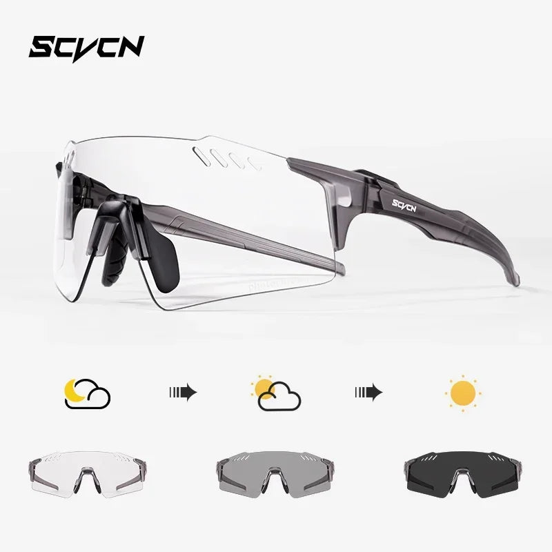 SCVCN Photochromic Cycling Glasss Rimless Outdoor Sports Running Drving Sunglasses for Men Goggles Mtb Bicycle Eyewear 1 Lens