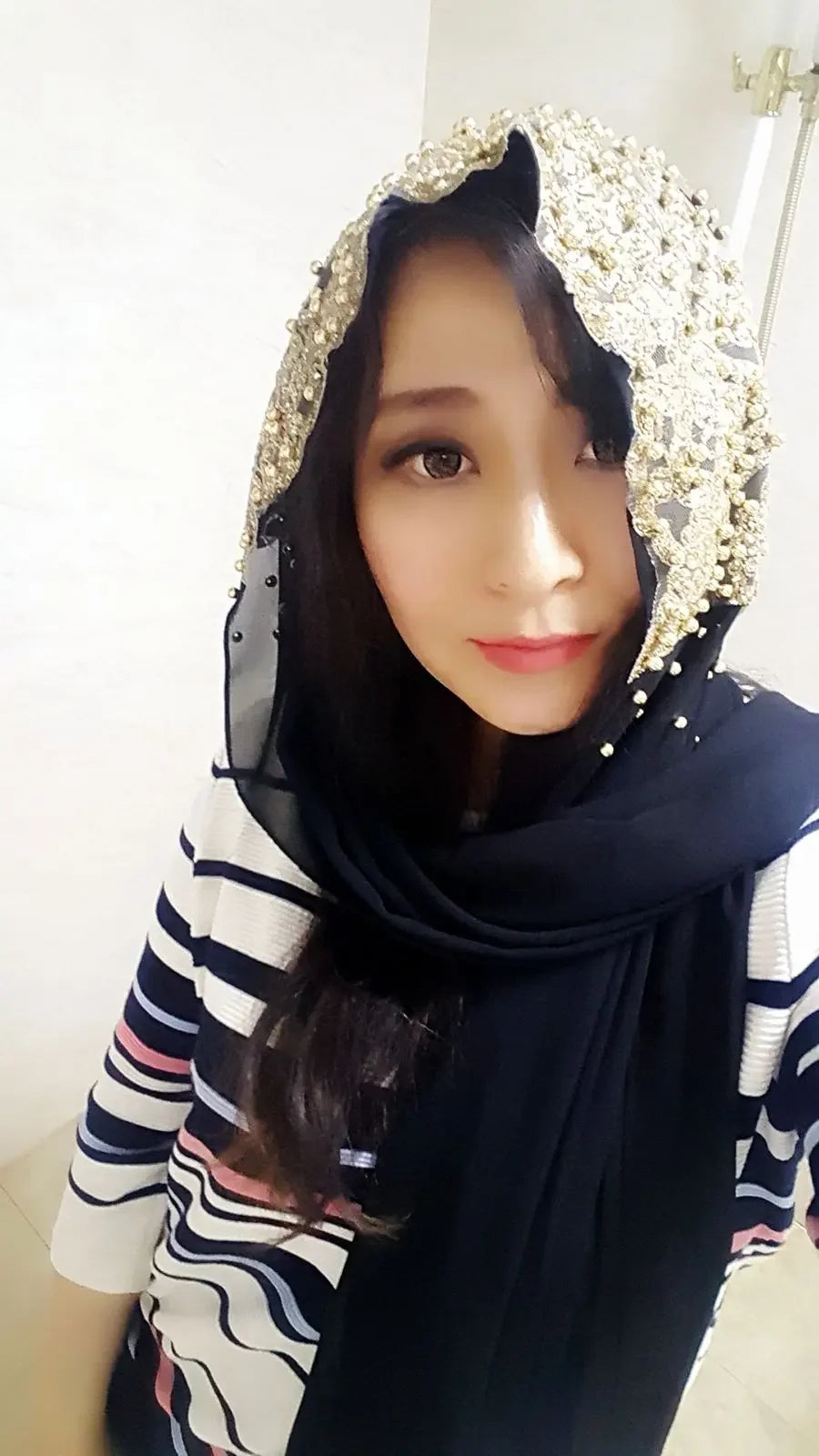 Dubai Women Bling Beaded Headscarf Long Scarf Cap Lace Scarves Muslim Wedding Wrap Shawls Hijab Islamic Turban