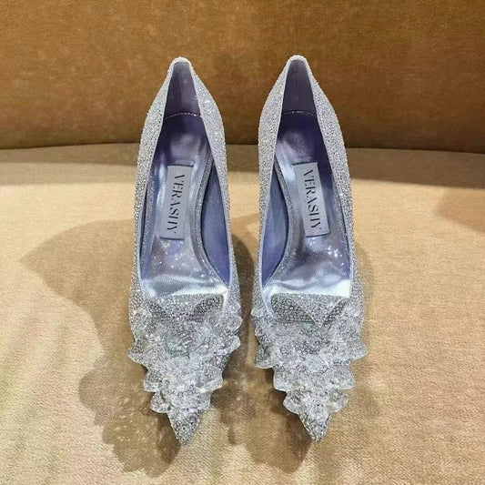 2025 New Spring And Autumn Bridal Wedding Shoes Rhine-shaped High Heels Female Stiletto Crystal Pumps