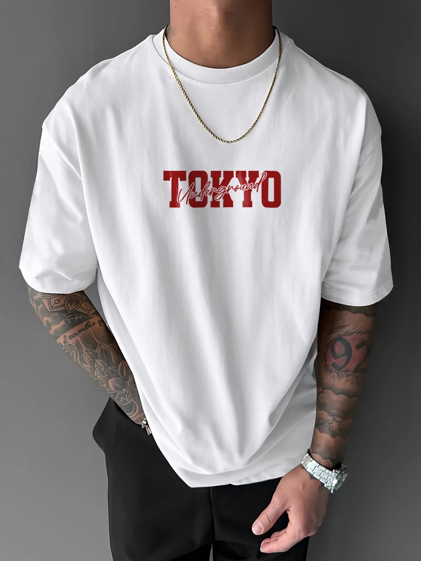 Men's Summer 100% Cotton Fashionable Casual Loose Large Size Japanese Tokyo Pattern Printed Round Neck Short Sleeve T-shirt Top