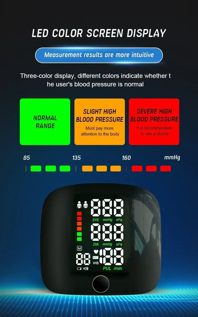 🖤 LINGKUN Wrist Blood Pressure Monitor,
LED Display | Fast Measurement | Digital Tensiometer | Heart Rate | USB Rechargeable