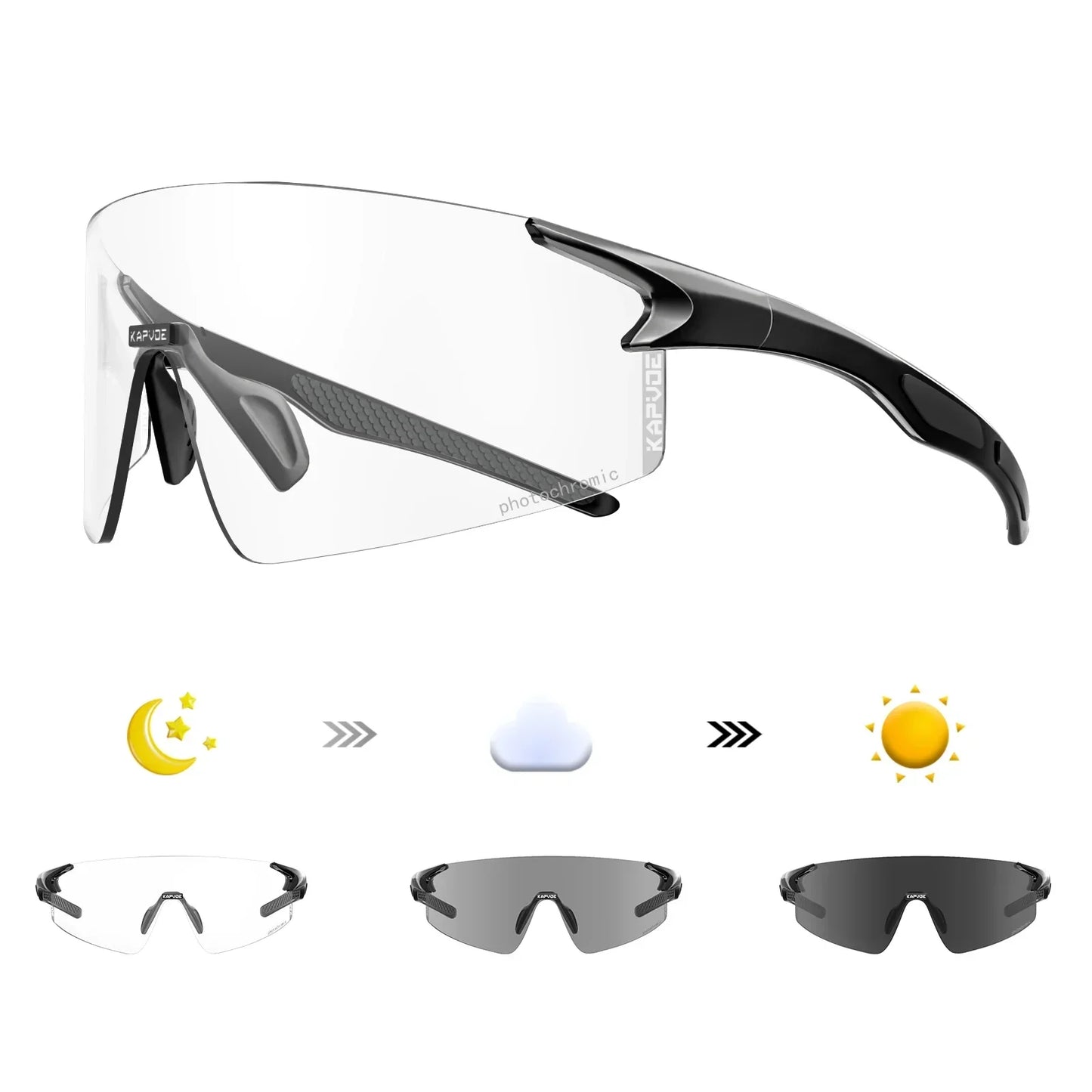 Kapvoe Photochromic Cycling Sunglasses Rimless Color Cycling Glasses Men Bicycle Goggles MTB Sports Bike Eyewear Outdoor UV400