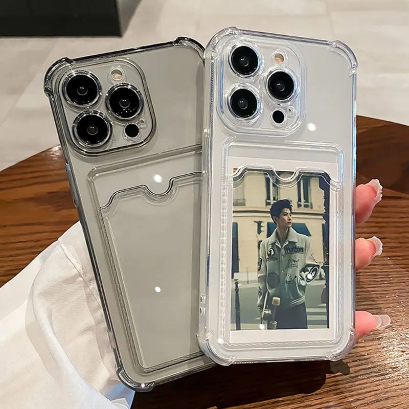 Wallet Card Holder Clear Soft Case For iPhone 11 13 12 14 15 16 Pro Max X XSMax XR 7 8 Plus SE 2022 Transparent Card Slots Cover