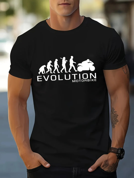 🏍️ Men’s Summer 100% Cotton Casual T-Shirt,Evolution Motorcycle Print | Loose Fit | Round Neck | Breathable Comfort