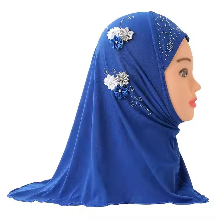 Islamic Turban for Children Arab Headwraps Arab Shawl Ramadan Eid Muslim Girls Diamonds Flowers Hijab Headband 2-6 Years