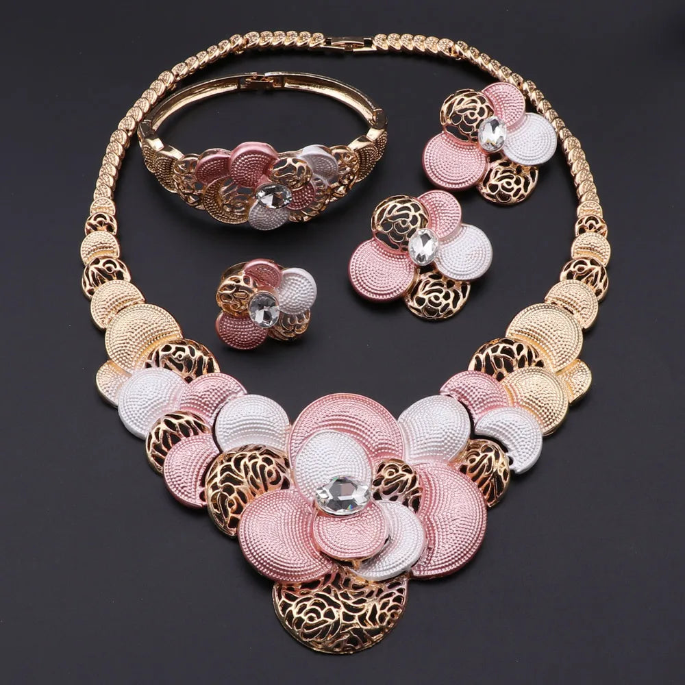 Fashion African Jewellery Set Dubai Gold Color Jewelry Sets Women Customer Nigerian Wedding Flower Design Gift