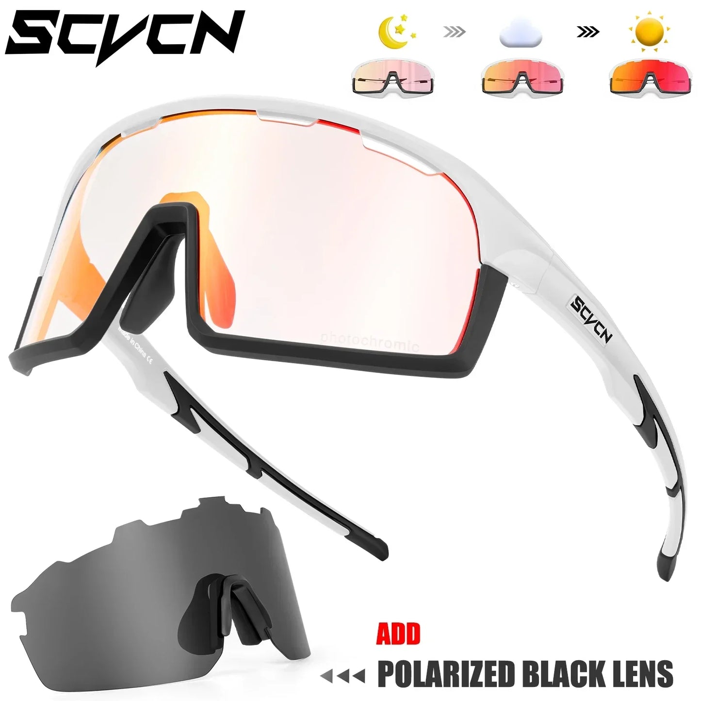 SCVCN Photochromic Cycling Sunglasses for Man Blue Outdoor Sports Bike Glasses MTB Fishing Glasses Bicycle Goggles UV400 2lens