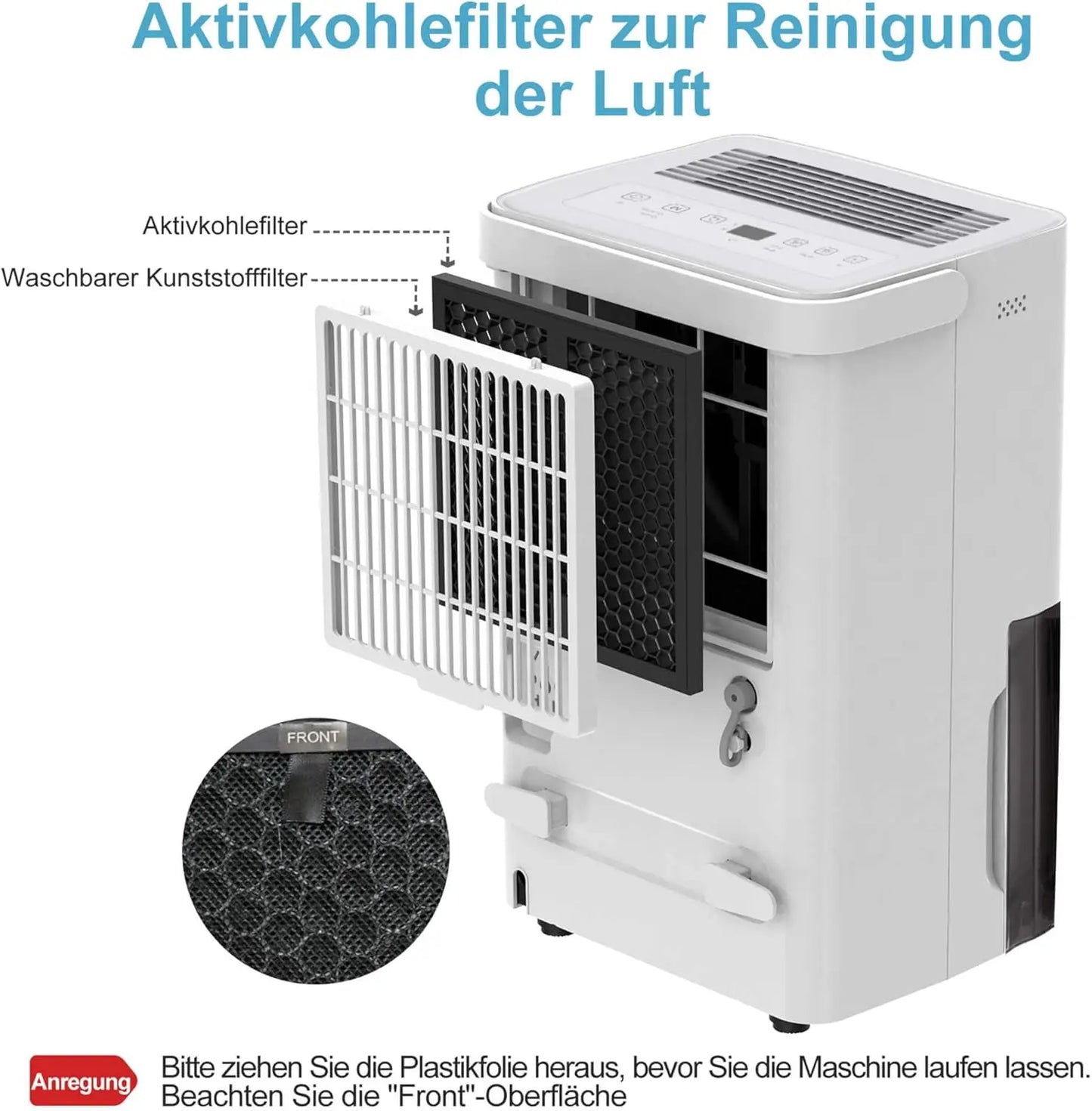 SHINCO Electric Dehumidifier, 10 L, Room Dehumidifier with Moisture Sensor, for 45 m³ (15 m²), Energy Saving, Drain Hose