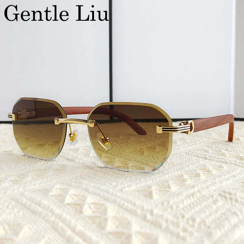 Vintage Square Rimless Sunglasses – 2025 Luxury UV400 Anti-Blue Light Eyewear for Men