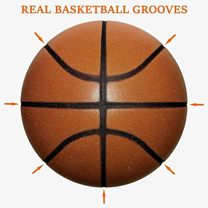 Silent Basketball Size 7#(29.5")6#/5# Dribbling Indoor Grooved Airless Foam Basketball Quiet Dribbling Training Silent Ball Hoop