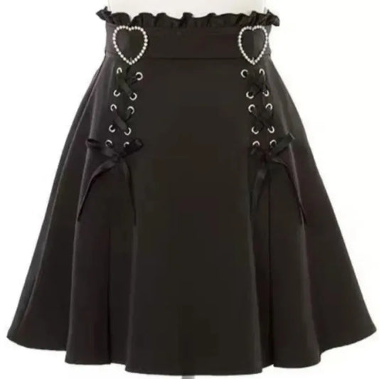 2025 Y2k Aesthetic Harajuku Style Sweet Girl High Waist Mini Bandage Skirt Slim Women Solid Streetwear Gothic Jk Saia Feminina