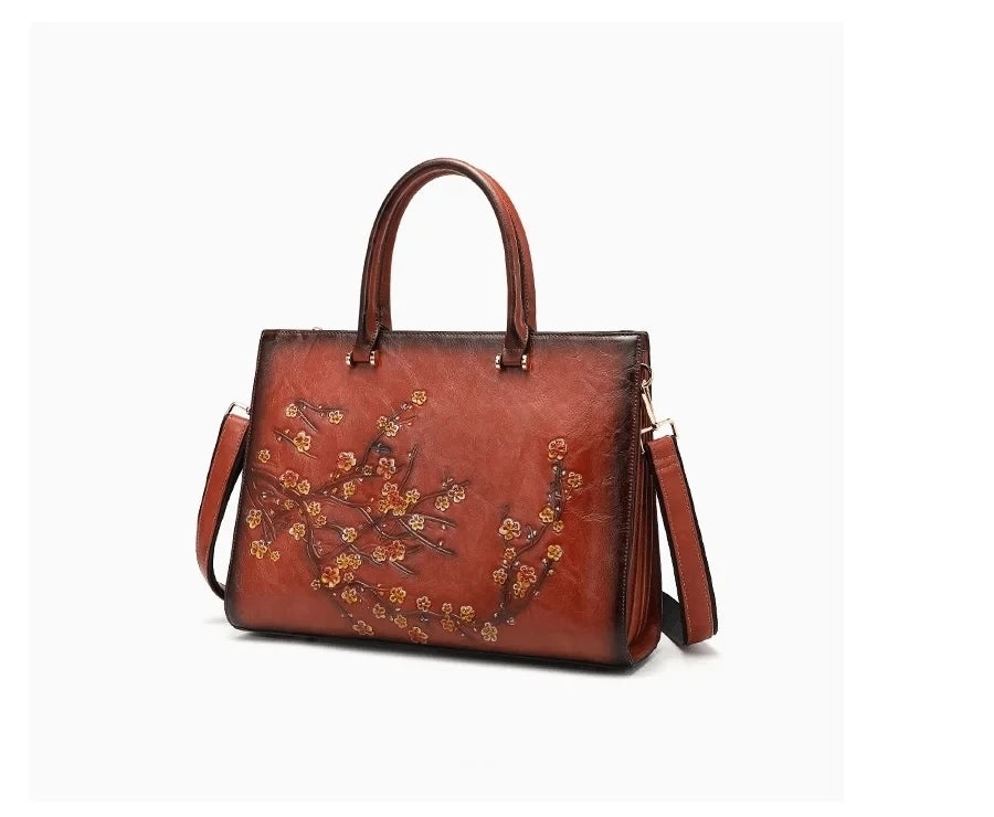 MOTAORA Vintage Embossed Women Shoulder Bag Leather Top-handle Bags Ladies Large Capacity Messenger Bags Floral Female Tote Bag