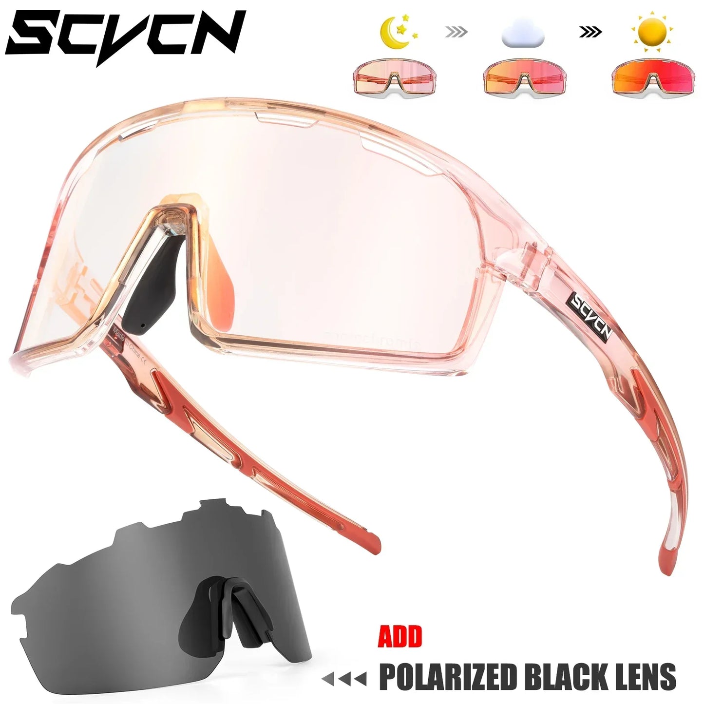 SCVCN Photochromic Cycling Sunglasses for Man Blue Outdoor Sports Bike Glasses MTB Fishing Glasses Bicycle Goggles UV400 2lens