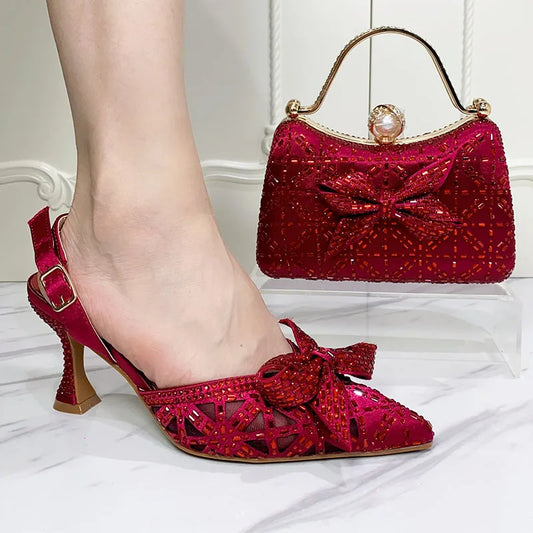 Pointed Toe Pumps & Bag Set – Italian Design, Full Diamond Bling, High Heel Party Shoes