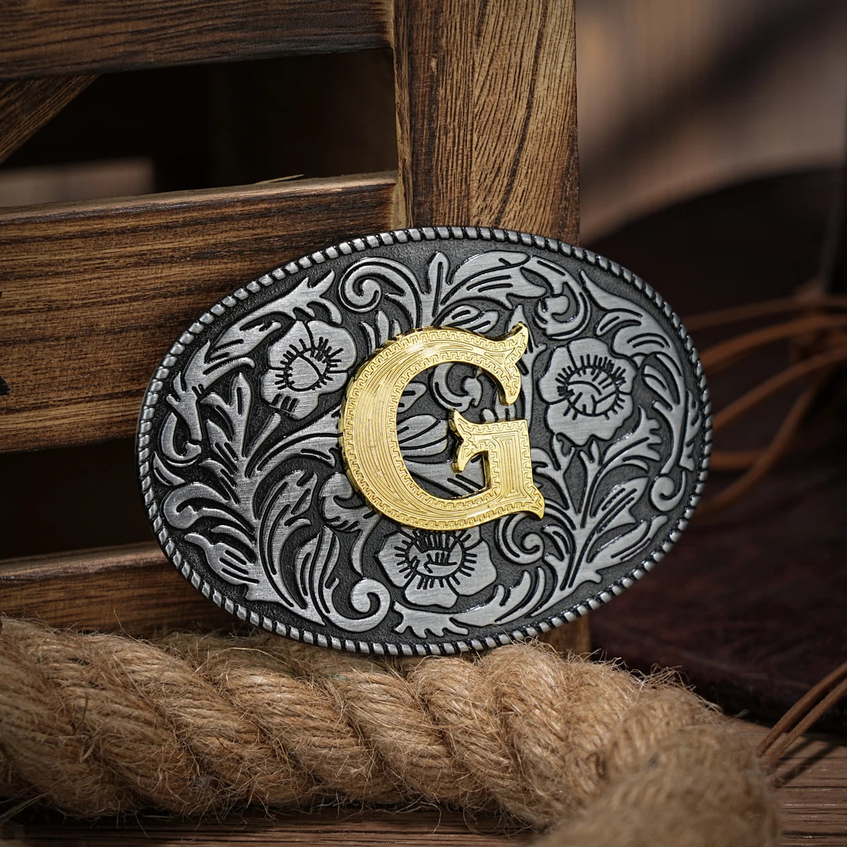 Western Belt Buckle Initial Vintage-Cowboy Rodeo Silver Large Belt Buckle for Men Women