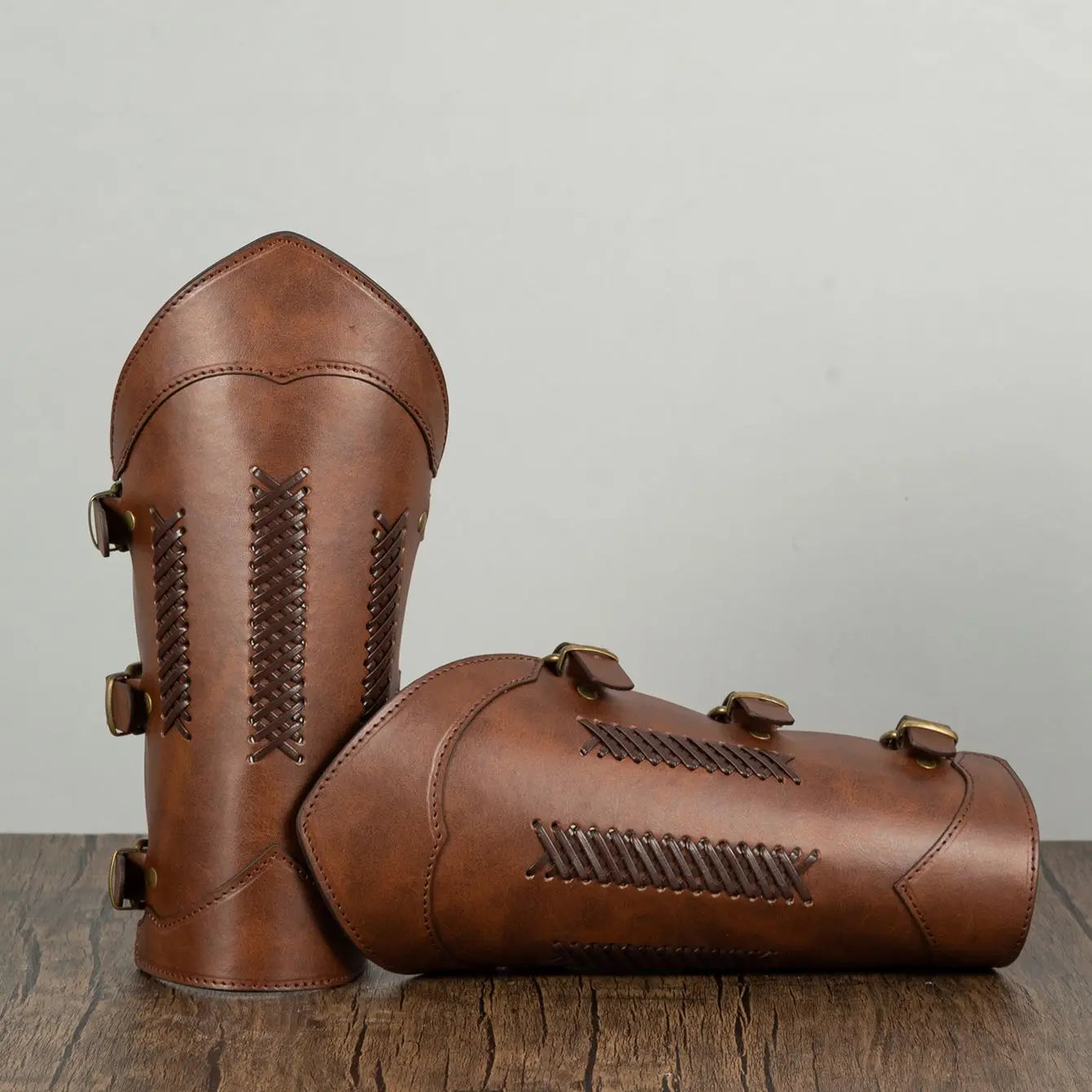 Medieval PU Leather Buckle Arm Bracers, Knight LARP Retro Renaissance Arm Guards, One Size One Pair